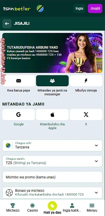 Usajili kupitia mitandao ya kijamii SpinBetter