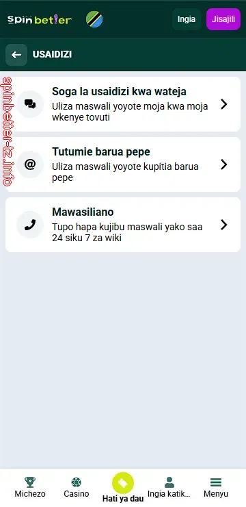 Huduma kwa wateja SpinBetter Tanzania